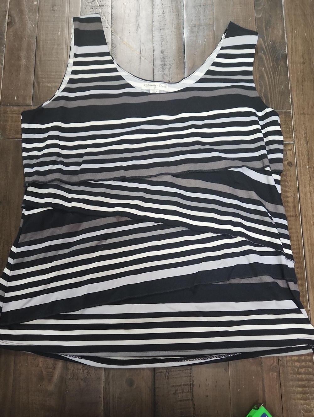 Coldwater Creek Black White Gray Striped Scoop Neck Tank